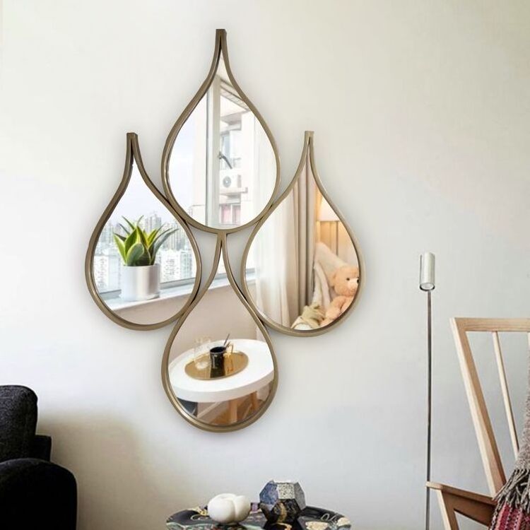 Creative Drop Shape Mirror Glued on the Wall Classic Gold Metal Frame Wall Hanging Luxury Teardrop Mirror for Wall Decor