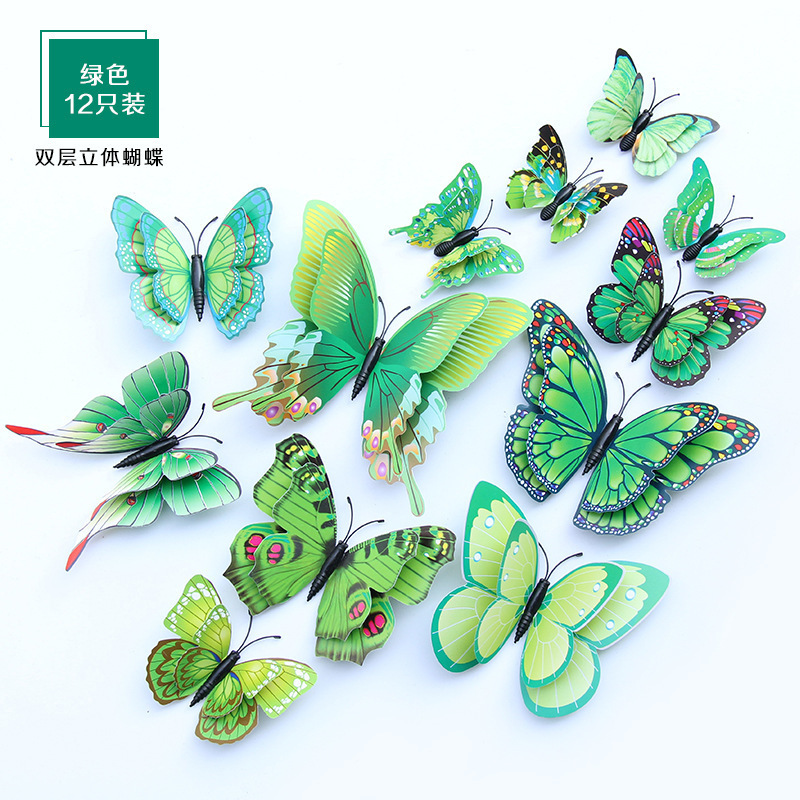 12 Style 12pc/set Double Layer Butterfly Magnet 3D Wall Sticker Creative Living Room Background Wall Decor PVC sticker for Party