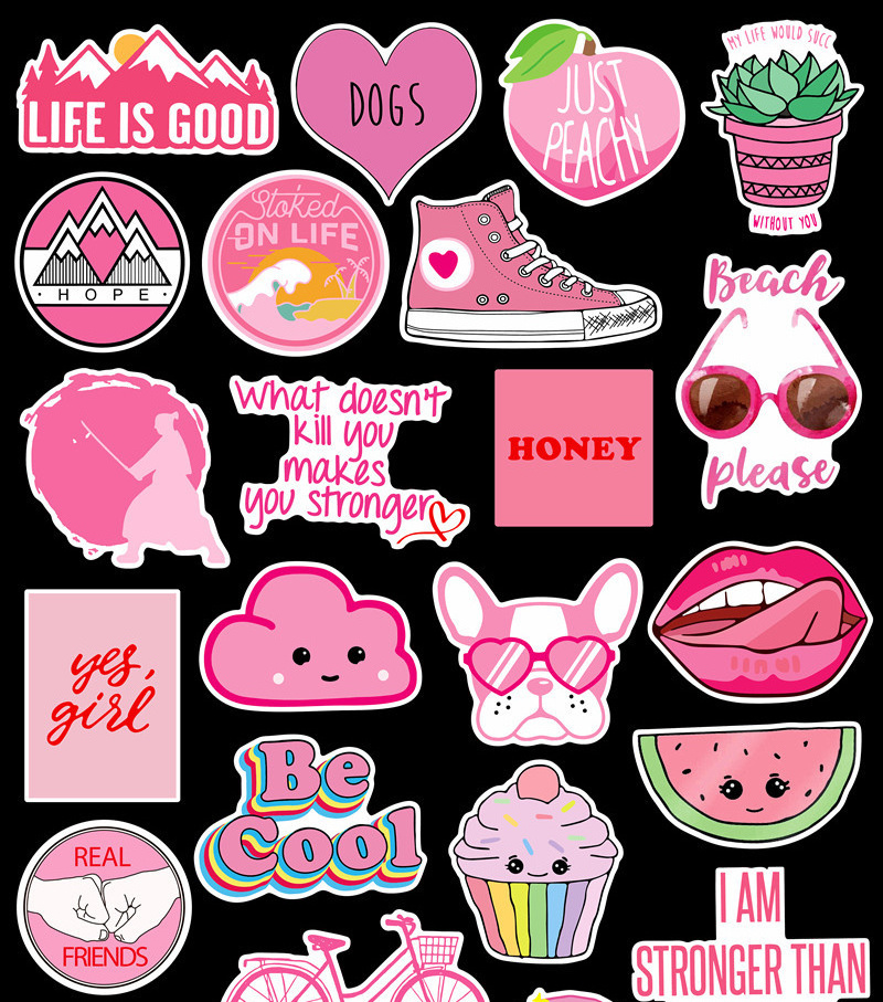 40 Pcs/Bag Hot Sale Stickers Girls Cute Sticker Pink Color Laptop Skateboard Luggage Sticker