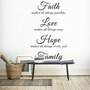 Ebay hot sale English proverbs faith love hope family background painting wall stickers for bedroom drawing room decoration