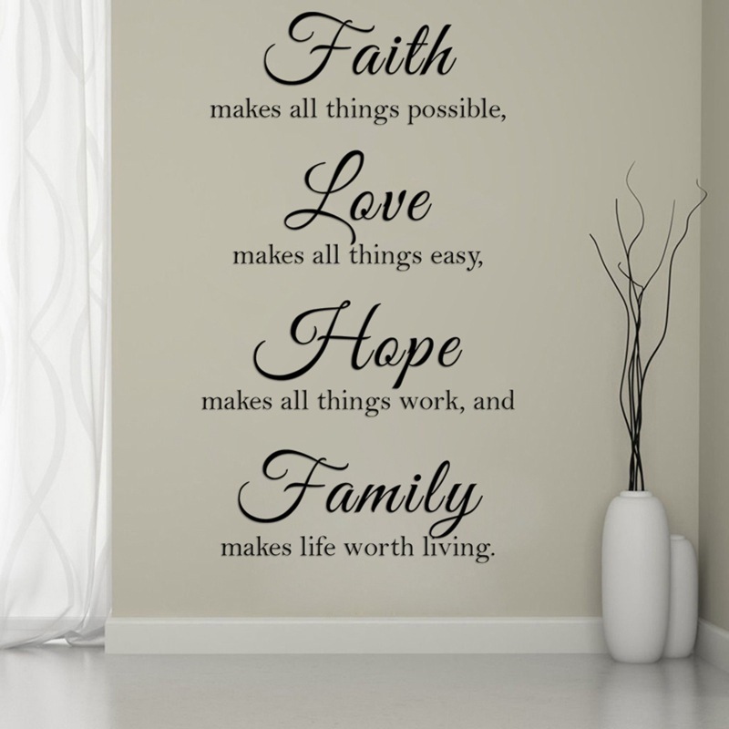 Ebay hot sale English proverbs faith love hope family background painting wall stickers for bedroom drawing room decoration