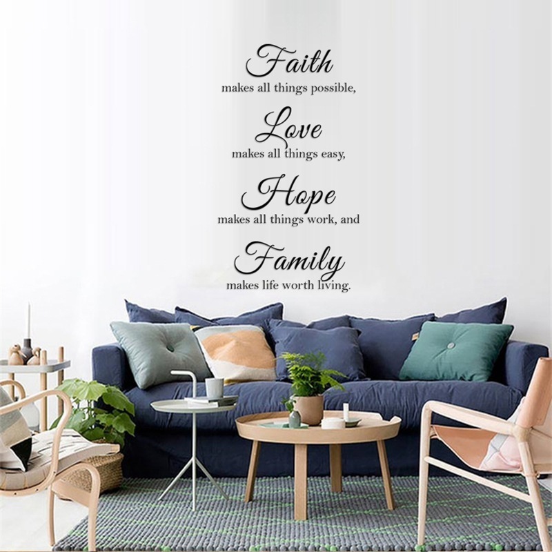 Ebay hot sale English proverbs faith love hope family background painting wall stickers for bedroom drawing room decoration