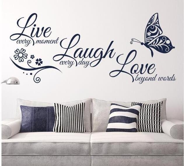 Creative English words Live Love Butterfly wall stickers for bedroom living room PVC background Wall Stickers Decoration