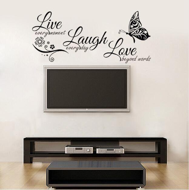 Creative English words Live Love Butterfly wall stickers for bedroom living room PVC background Wall Stickers Decoration