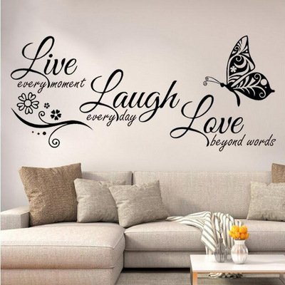 Creative English words Live Love Butterfly wall stickers for bedroom living room PVC background Wall Stickers Decoration