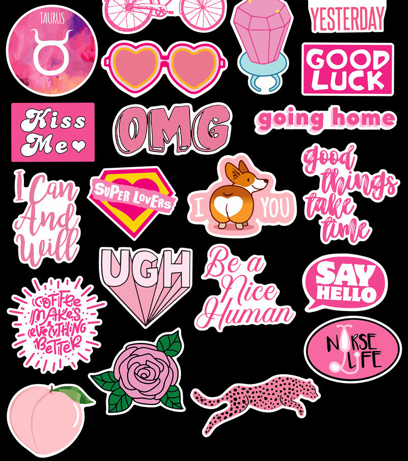 40 Pcs/Bag Hot Sale Stickers Girls Cute Sticker Pink Color Laptop Skateboard Luggage Sticker