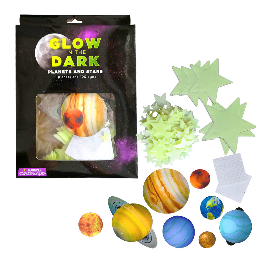 100 pcs per box Planet Stars Wall stickers glow in the dark fluorescent 3D stickers for Kids Room Decoration