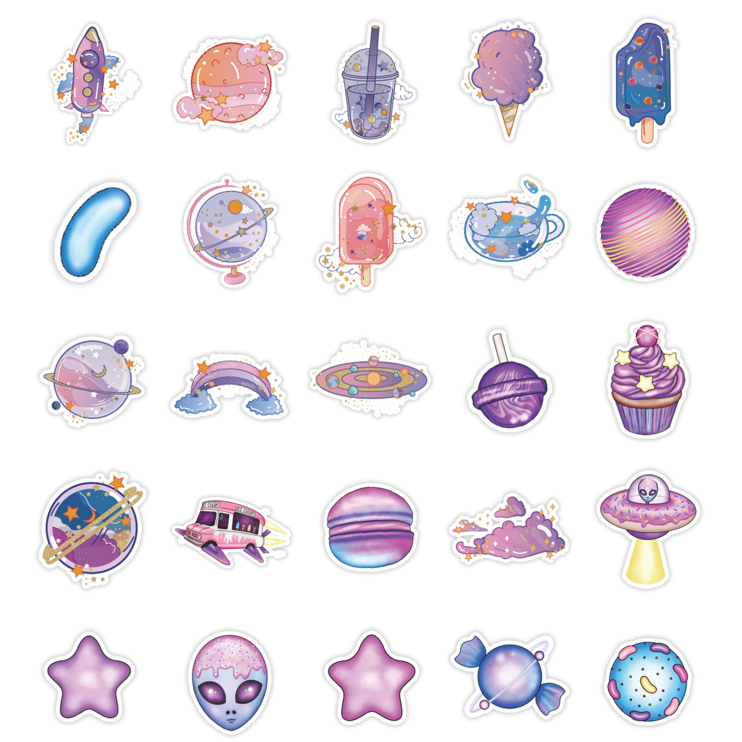 50pcs/Bag Cartoon Character Universe Stickers Airplane Moon Star Repeat Paste Children Reward Waterproof Stickers For Kids