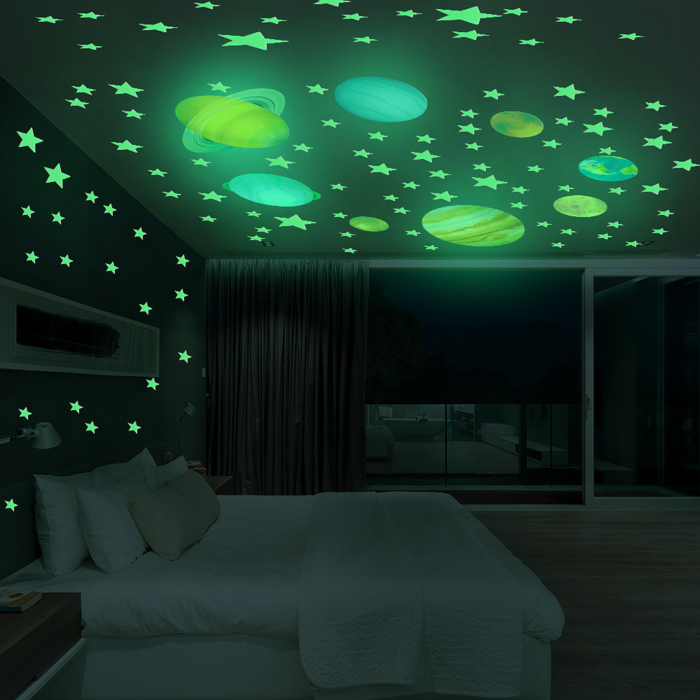 100 pcs per box Planet Stars Wall stickers glow in the dark fluorescent 3D stickers for Kids Room Decoration