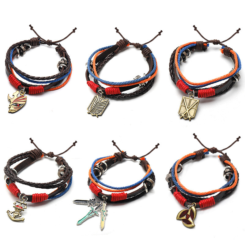 Anime Jewelry Props Accessories 6 designs Handmade leather Adjustable Bracelet Anime Metal Charms Wristband