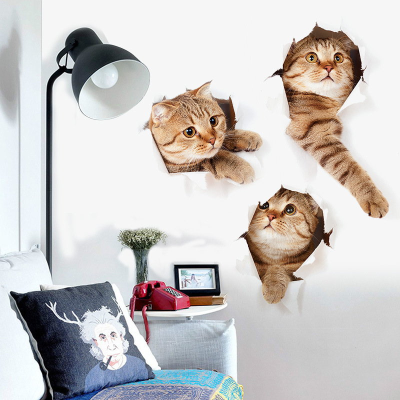 Popular design cartoon 3D wall sticker Animal Cat wall sticker for Kids Room/Pet shop Decoration Decal