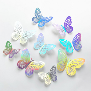 12pc/bag 3D Colorful Silver Butterfly Wall Sticker DIY Wall Art Decorative Sticker Cartoon Waterproof Sticker for party bedroom