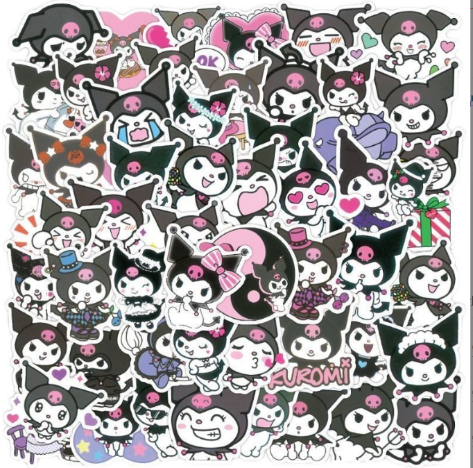 100pcs/bag cartoon cute kuromi graffiti stickers for luggage laptop skateboard refrigerator water bottle waterproof stickers