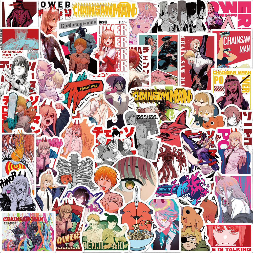 50pcs Anime Stickers Chainsaw Man Graffiti Vinyl Decals for Laptop Fridge Suitcase Skateboard Phone Sticker