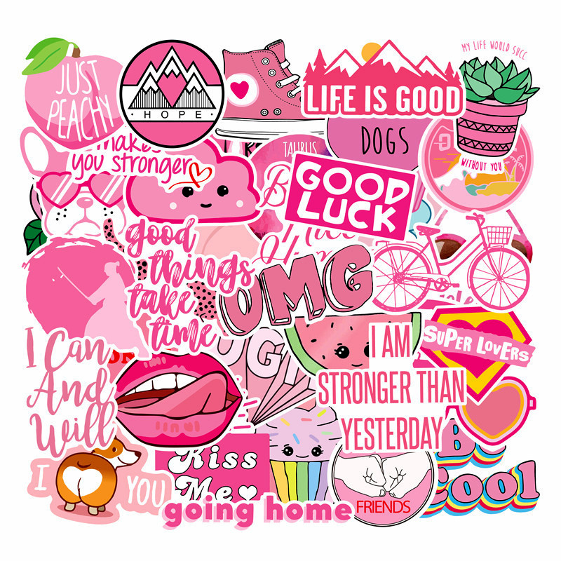 40 Pcs/Bag Hot Sale Stickers Girls Cute Sticker Pink Color Laptop Skateboard Luggage Sticker