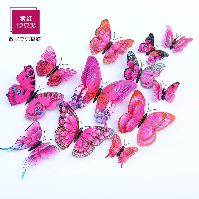 12 Style 12pc/set Double Layer Butterfly Magnet 3D Wall Sticker Creative Living Room Background Wall Decor PVC sticker for Party