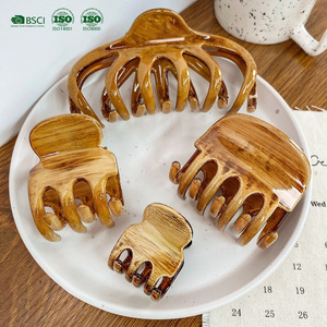 BSCI Factory YHJ French Wood Grain Large Hair Claw Clips For Thick Hair Light Luxury Women Plastic Resin Claw Clips Hair Claw