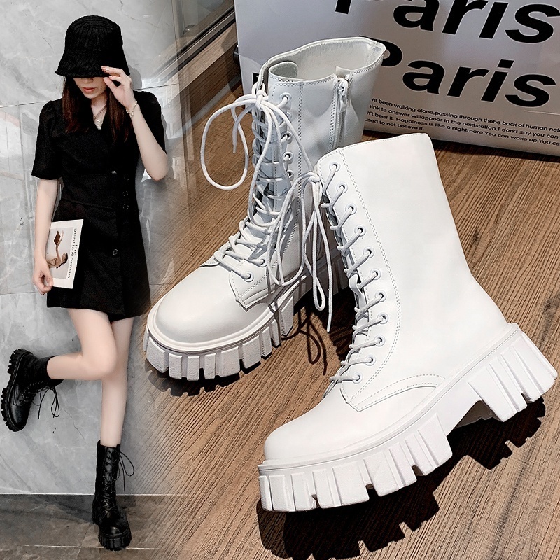 Soft Split Leather Women White Ankle Boots Motorcycle Boots Female Autumn Winter Shoes Woman Punk Motorcycle Boots 2021