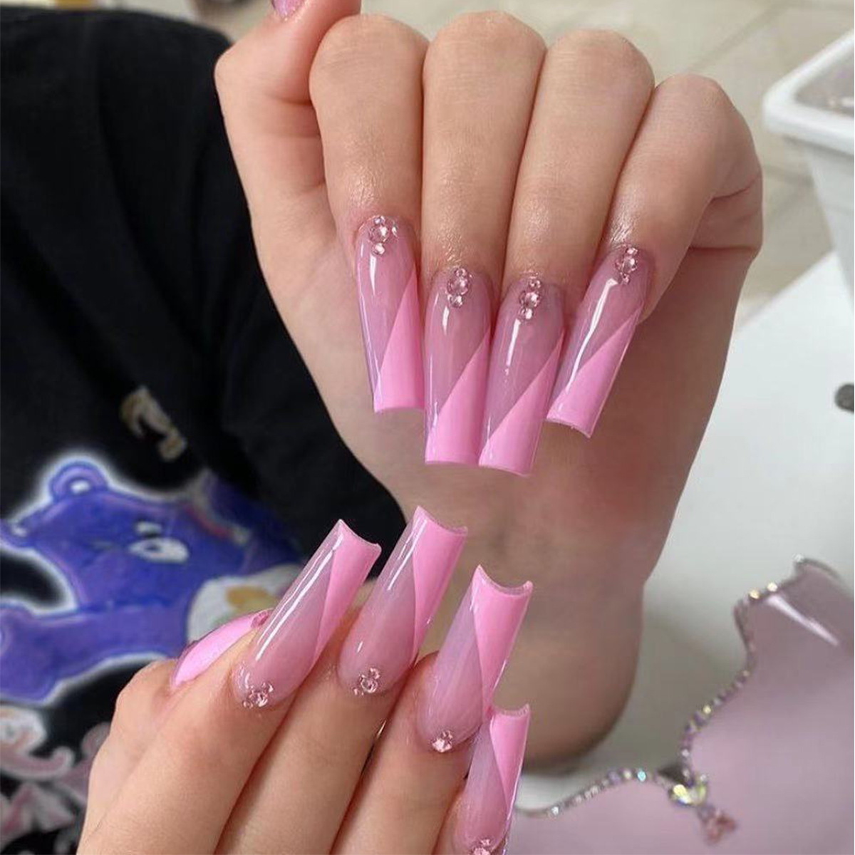 newest Ebay Full Cover Designed Press On Nails Fashion Ideas White French Butterfly Fake Nails Long Coffin Artificial Nail