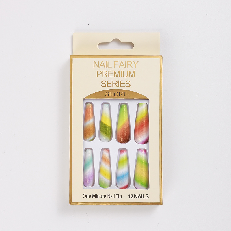 2023 Reusable 3D Custom Logo 24PCS/Box Matte Colorful Gradient Rainbow Color Mixed Long Ballerina False Nails with Jelly Glue