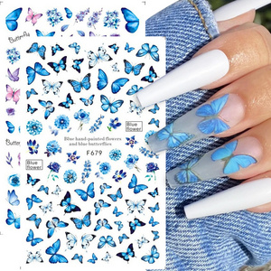 Newest 2022 hot high quality stickers wholesale  DIY 3d Nail Decals Butterfly or Flowers Feathers Nail Art Stickers for goods