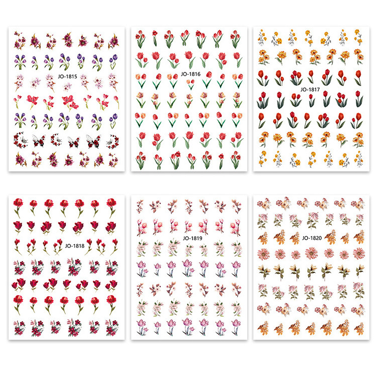 RTS 3D 1815-1820 New Small Tulip Rose Flower Pink Mixed Color Self Adhesive Nail Decals Sticker for Nail Art Decoration