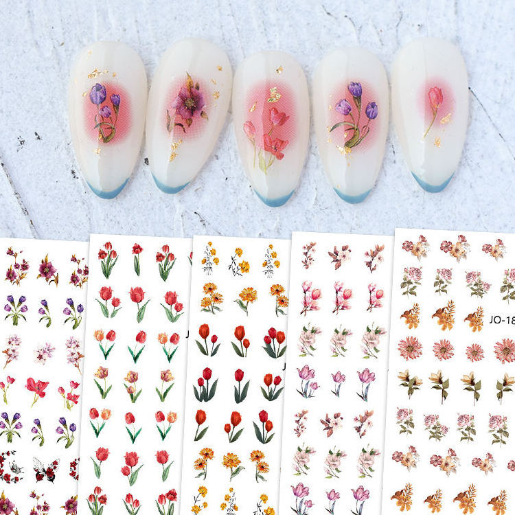 RTS 3D 1815-1820 New Small Tulip Rose Flower Pink Mixed Color Self Adhesive Nail Decals Sticker for Nail Art Decoration