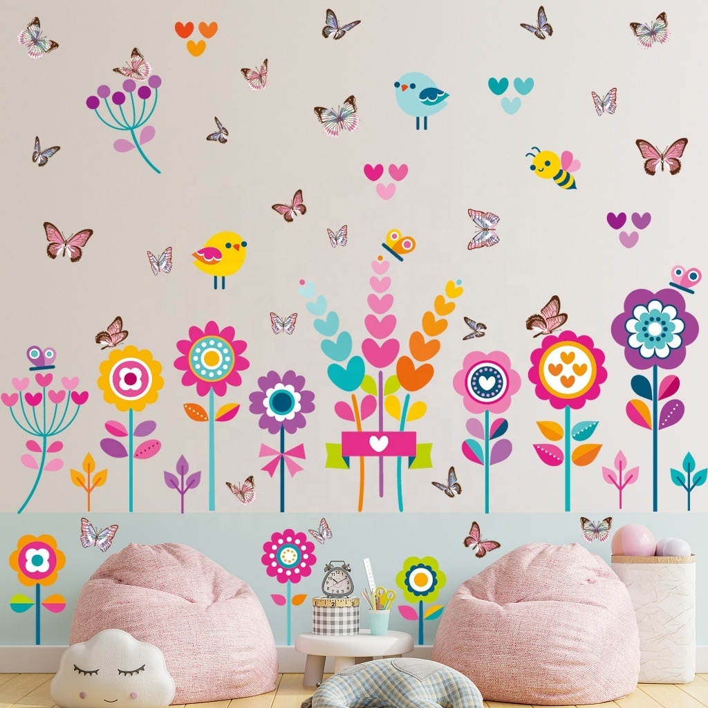 A Set Of 4 PVC Waterproof Wall Stickers Children's Room Decoration Sunflower Bird Cute Stickers Hoom Decoration