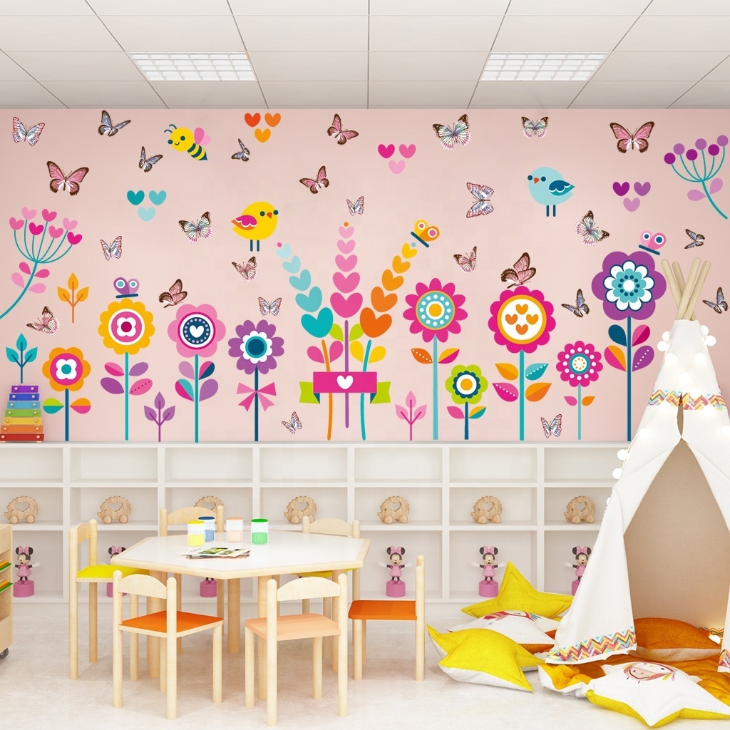 A Set Of 4 PVC Waterproof Wall Stickers Children's Room Decoration Sunflower Bird Cute Stickers Hoom Decoration