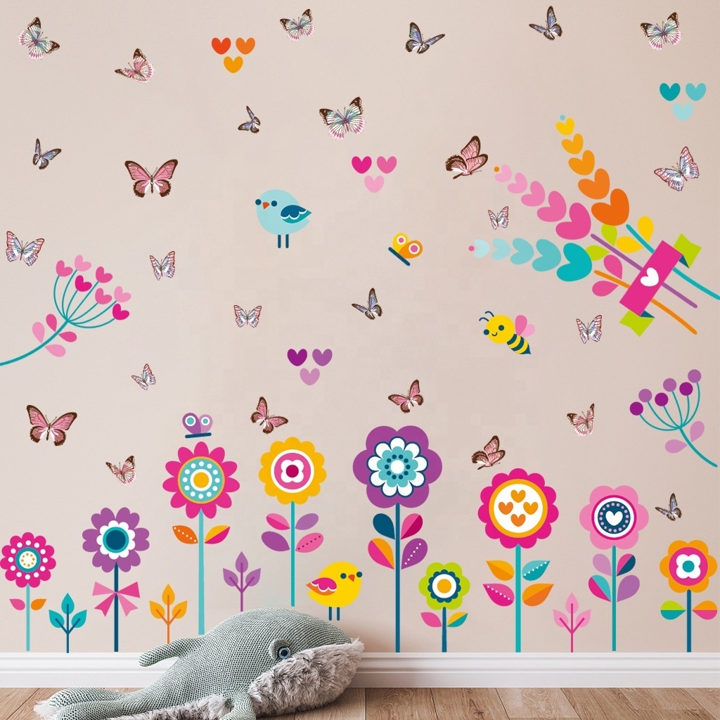 A Set Of 4 PVC Waterproof Wall Stickers Children's Room Decoration Sunflower Bird Cute Stickers Hoom Decoration