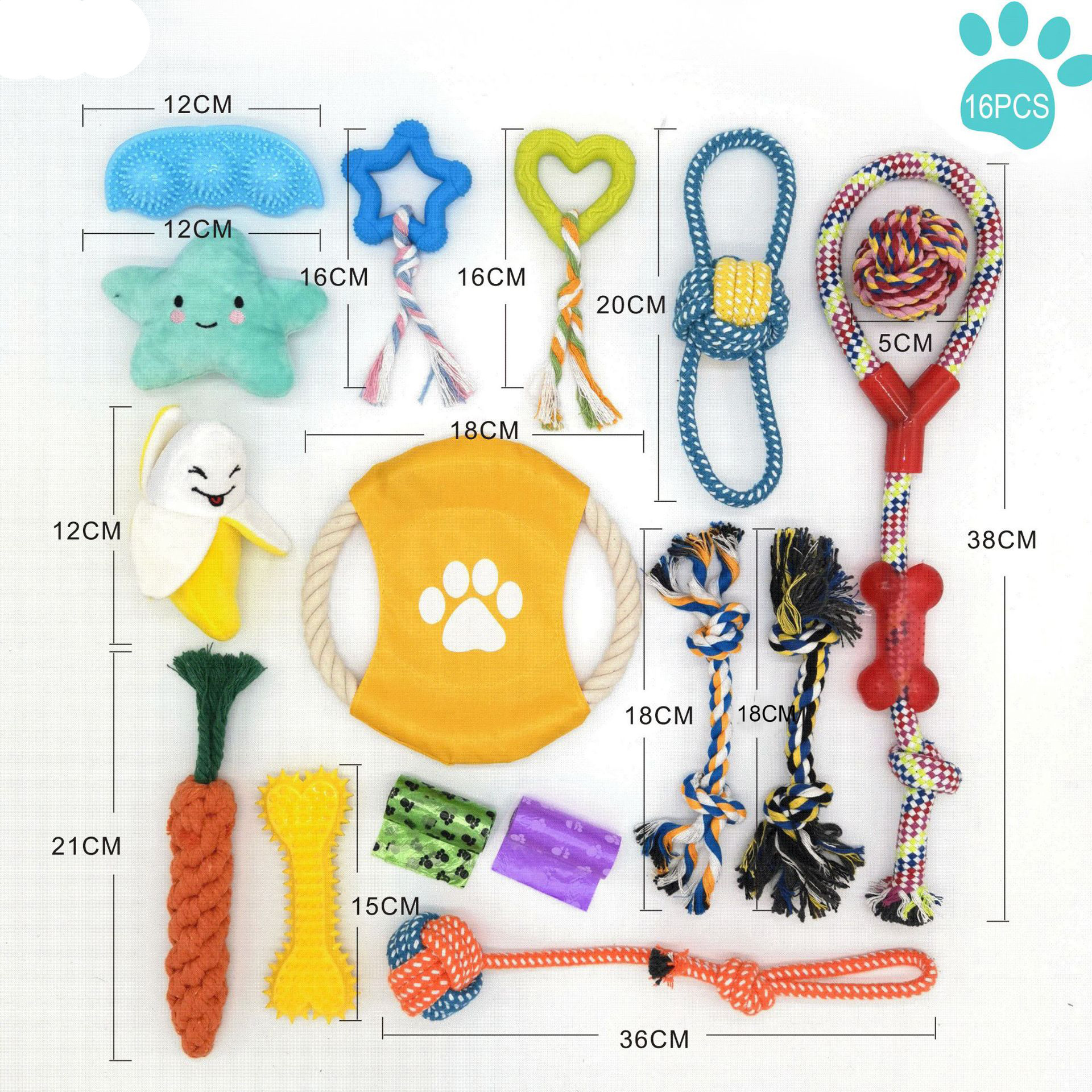 Custom cat pet dog chew toy 10 pack set ball rubber cotton rope squeaky dog toy