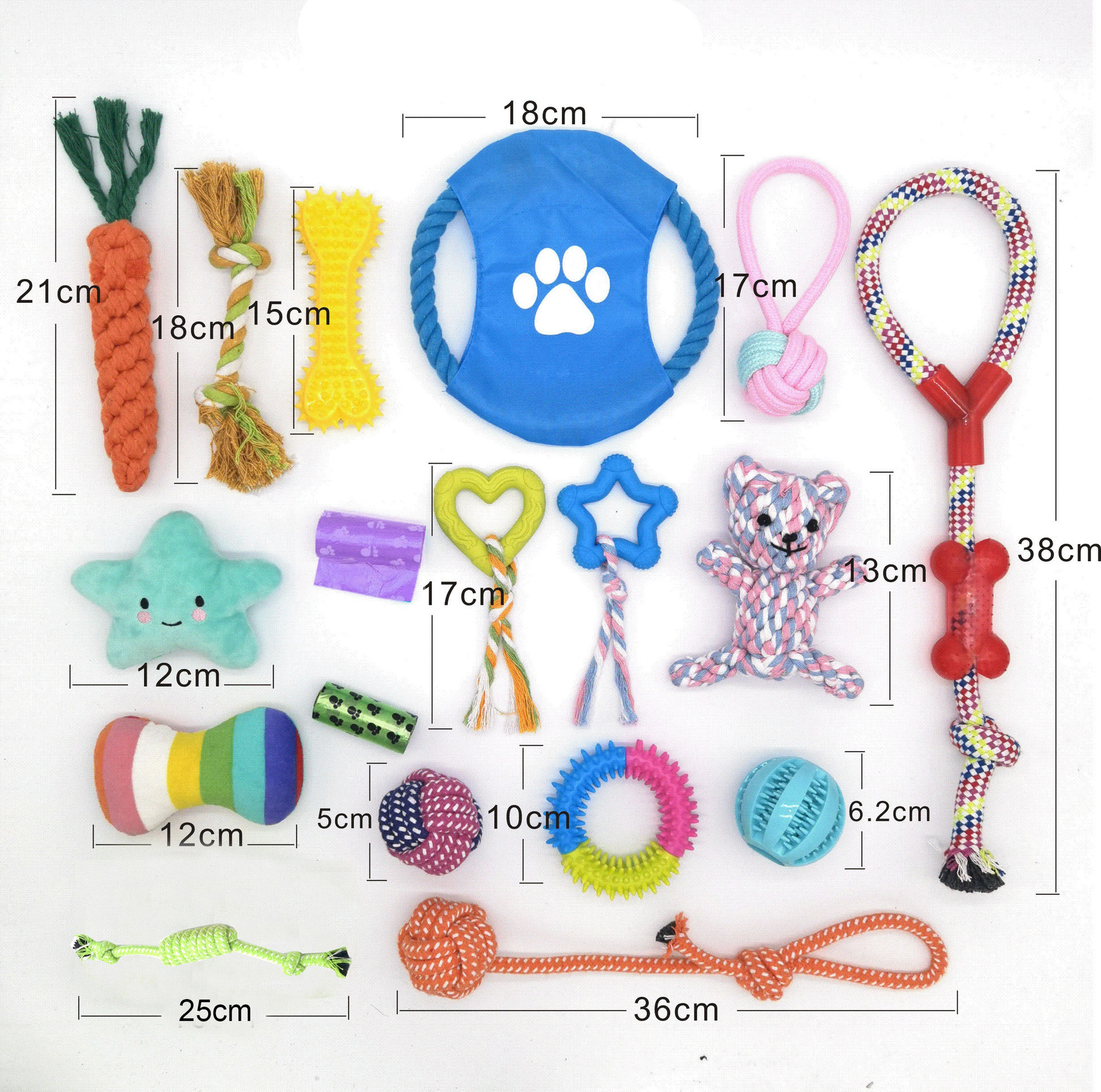 Custom cat pet dog chew toy 10 pack set ball rubber cotton rope squeaky dog toy