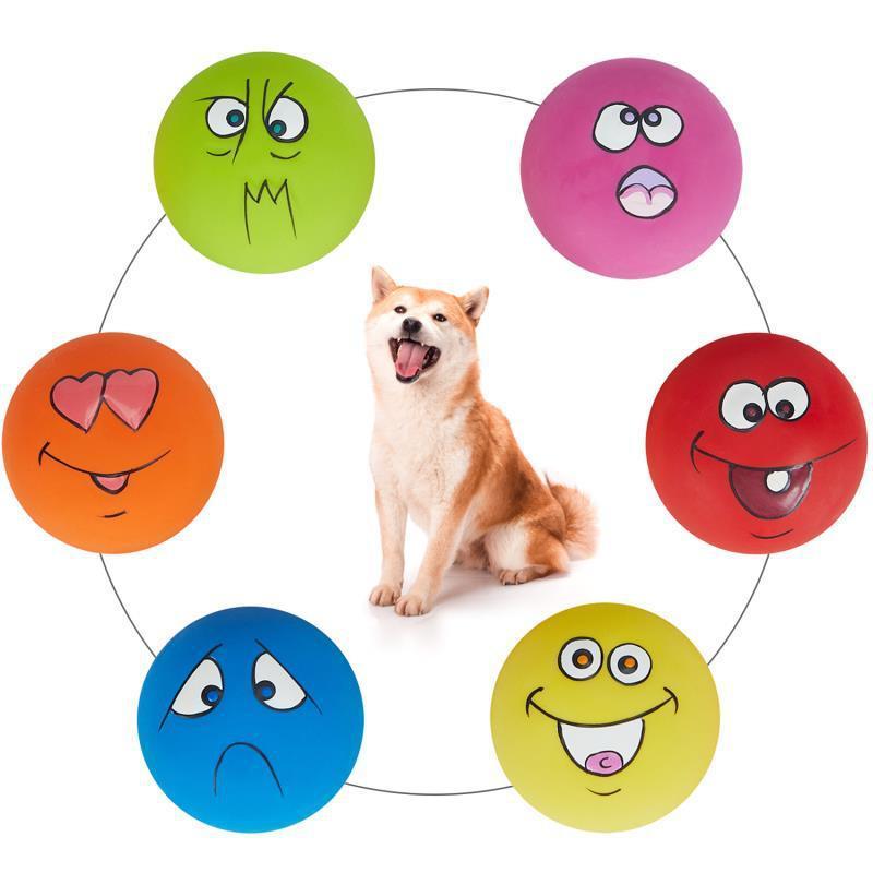 Latex Smiley Face Pet Toys Rubber Bone Dog Chew Toys Feeding Toys For Dog