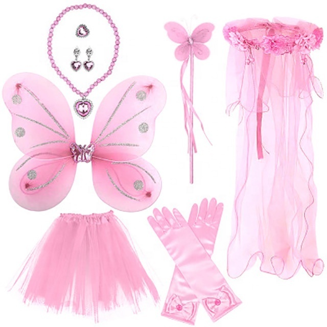 Children's dress up suit butterfly wings Mesh skirt Fairy stick girls party dresses Princess costume