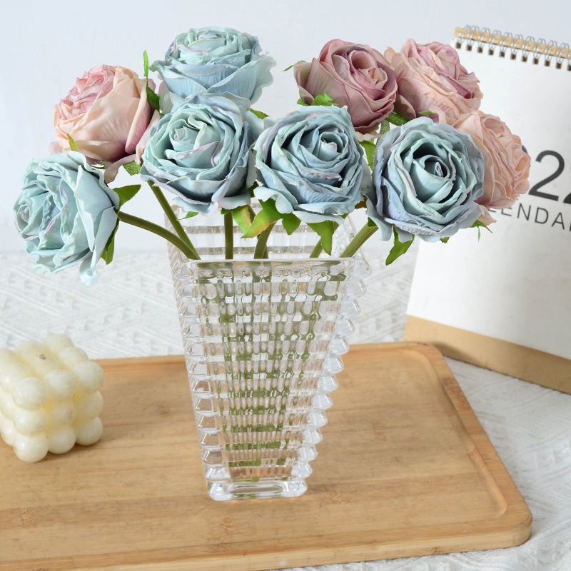 Artificial Baked Edge Burnt Edge Lychee Rose Simulation Bouquet Flowers Living Room Table Decoration Floral Decoration