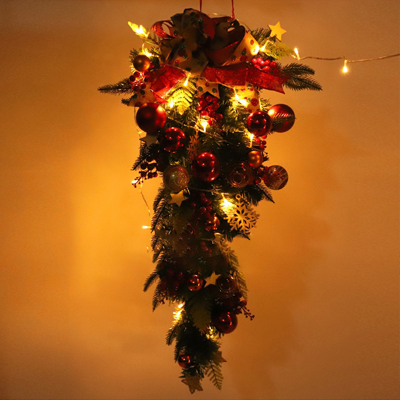 ribbon bow christmas decorative burlap bow ties upside down christmas tree with lights and decoration