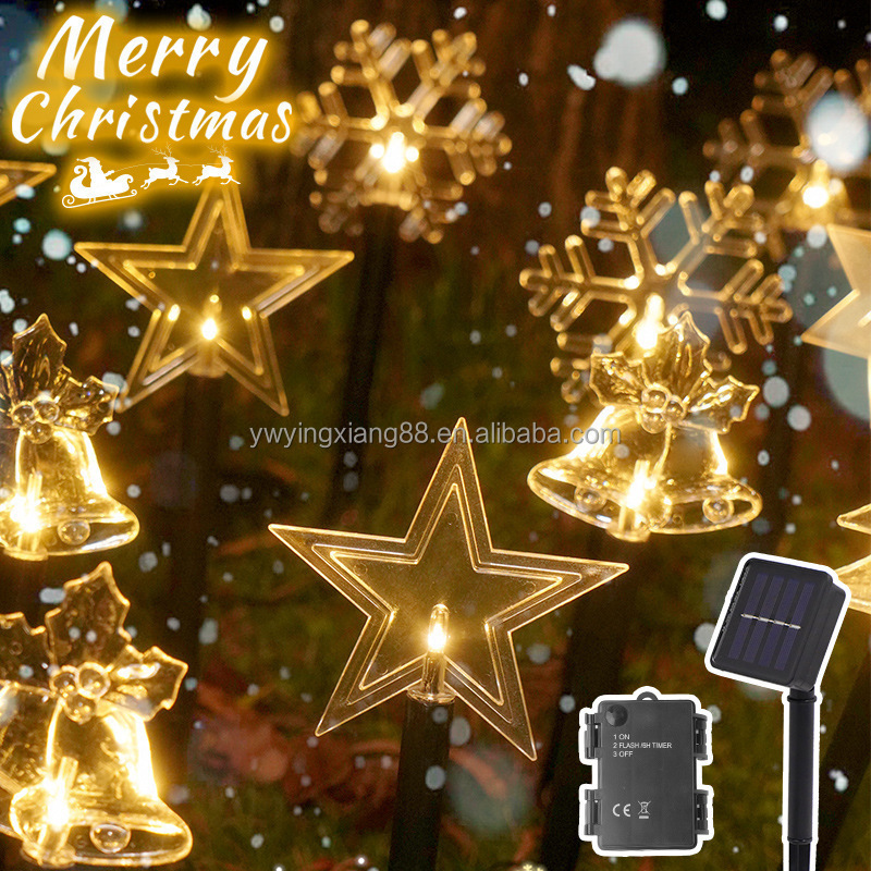 Outdoor Christmas Decorations LED Star Snowflake Bell Solar Ground Insertion Light String for Garden Decor for Christmas Day