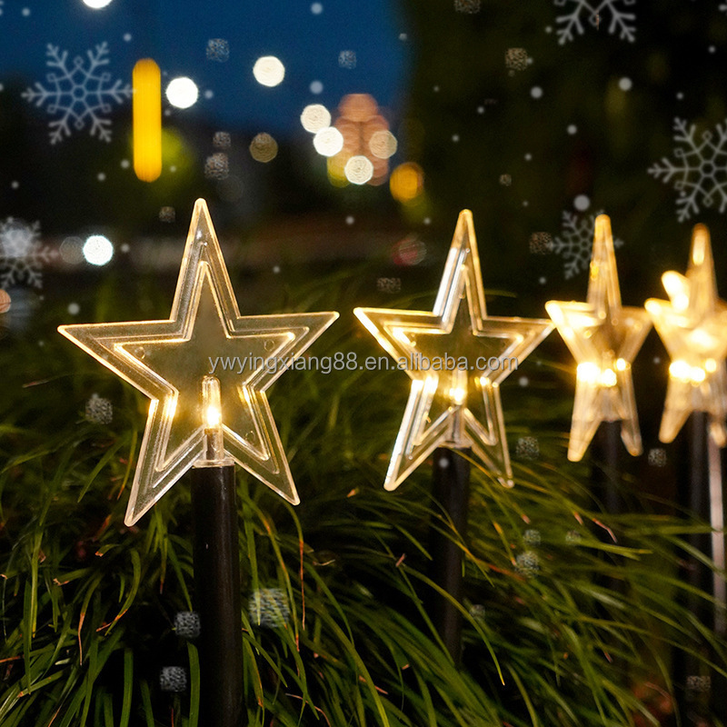 Outdoor Christmas Decorations LED Star Snowflake Bell Solar Ground Insertion Light String for Garden Decor for Christmas Day