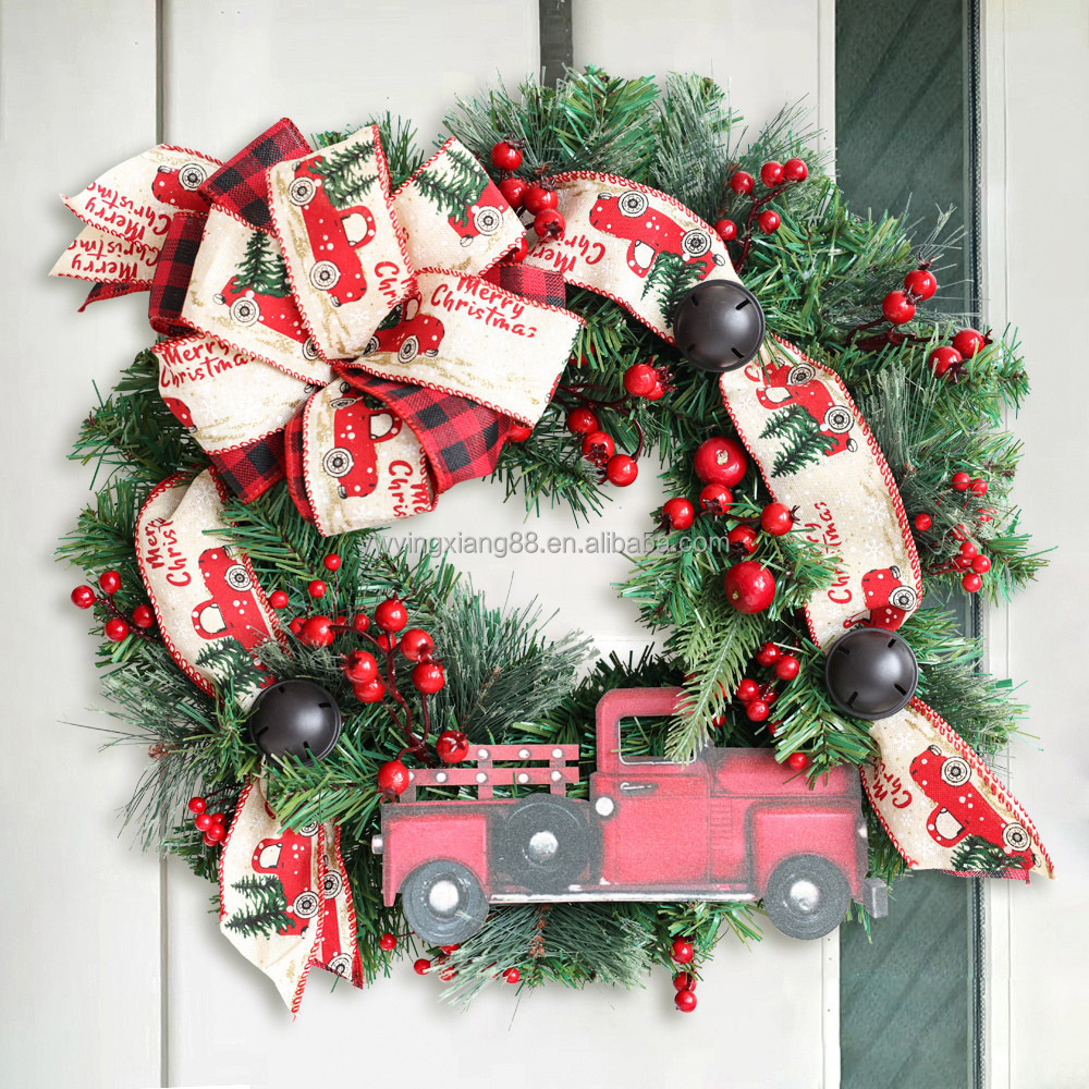 Christmas Pine Needle Wreath Festive Plastic Car Wreath for Doorstep Decoration Enhancing the Holiday Atmosphere