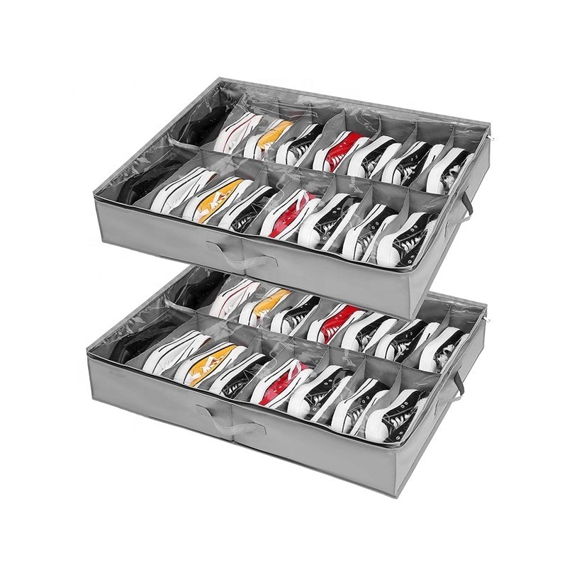 Under Bed Shoe Storage Organizer Underbed Shoe Box Storage Containers Adjustable Dividers Clear Foldable Shoes Storage