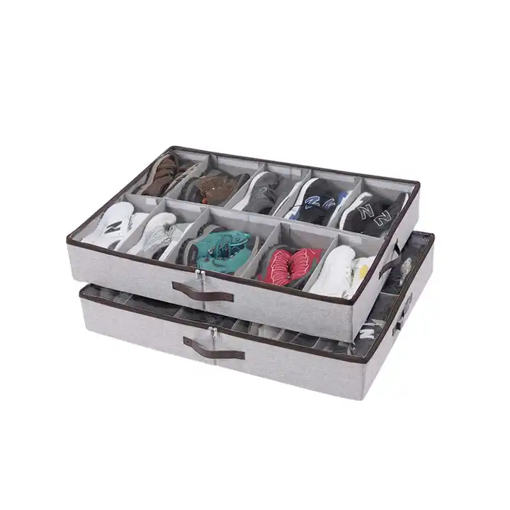 Under Bed Shoe Storage Organizer with Adjustable Dividers  Shoe Holder with Leather Handles