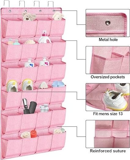 24 Large Pockets Shoe Organizer Over the Door Hanging Shoe Rack Organizer For Girls Women Kids Room