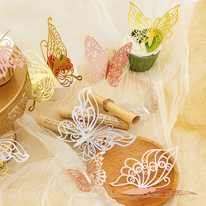 12pcs 3D Cake Butterfly Wall Decorations gold butterfly for wedding sticker