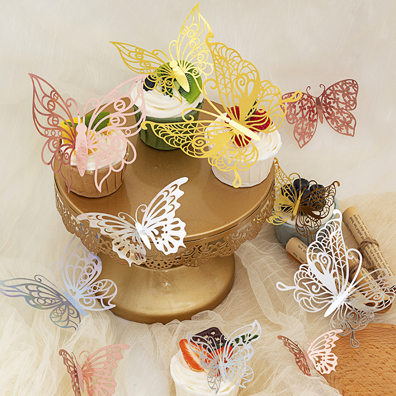 12pcs 3D Cake Butterfly Wall Decorations gold butterfly for wedding sticker