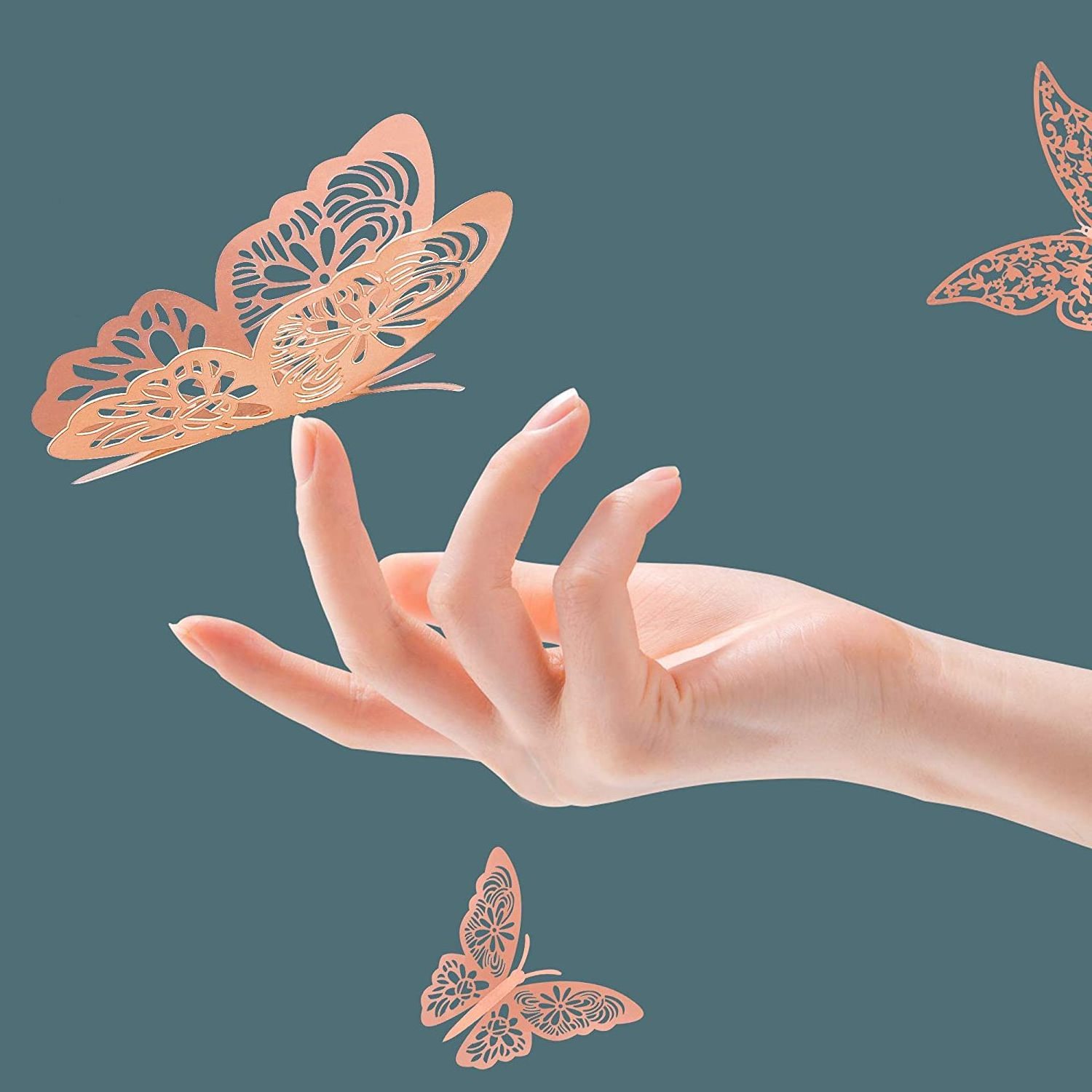 3D DIY Rose gold Silver Butterfly Wall Decals with Stickers for Room Mural Bedroom Classroom  Wedding Party Cake Decoration