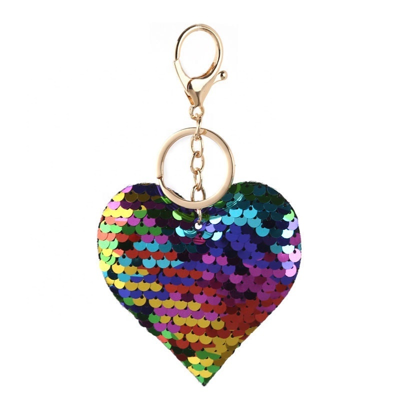 Creative Bag Car Pendant Reflective Shiny Heart Keychain with Colorful Sequins for Small Gift