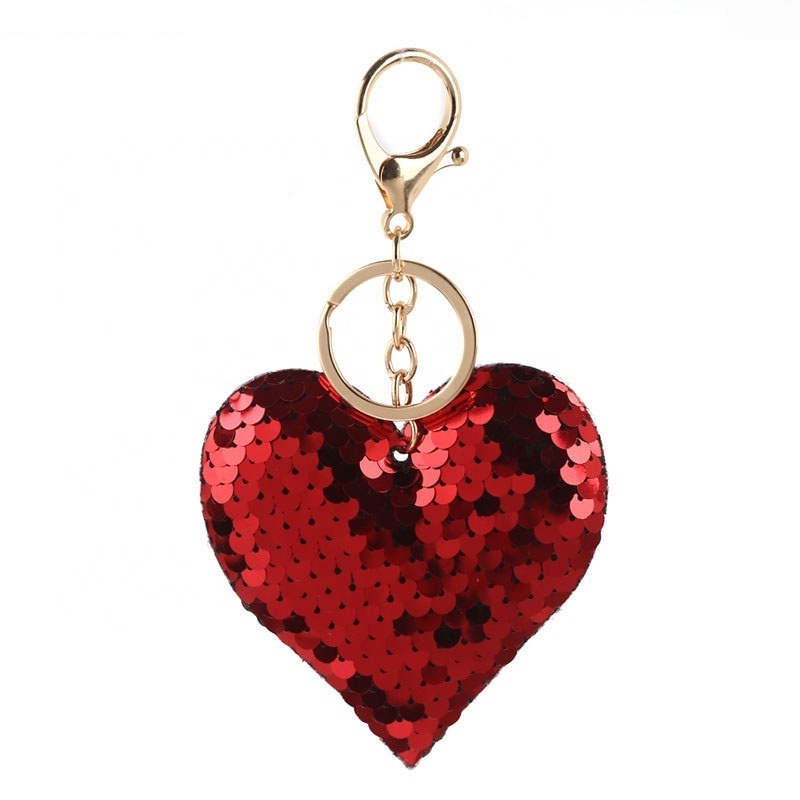 Creative Bag Car Pendant Reflective Shiny Heart Keychain with Colorful Sequins for Small Gift