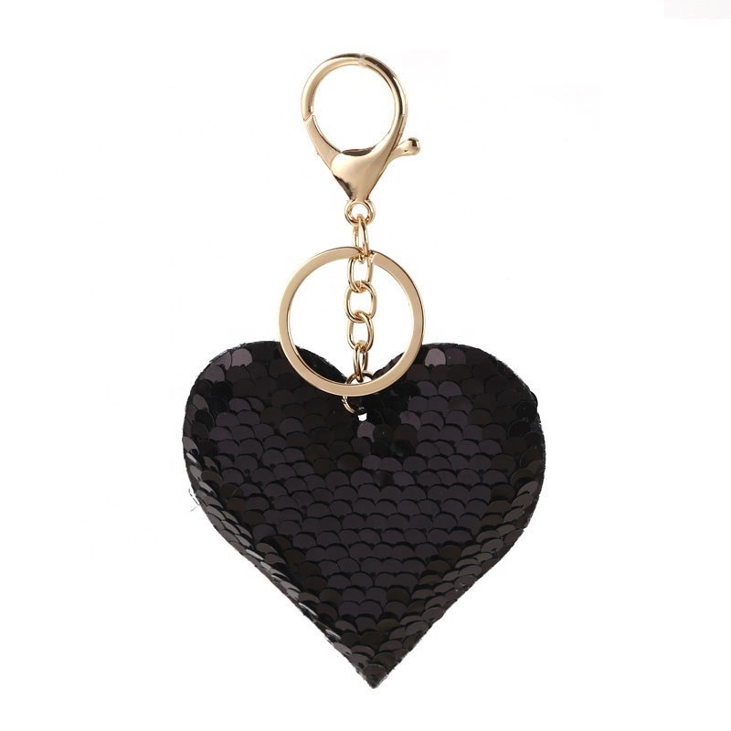 Creative Bag Car Pendant Reflective Shiny Heart Keychain with Colorful Sequins for Small Gift