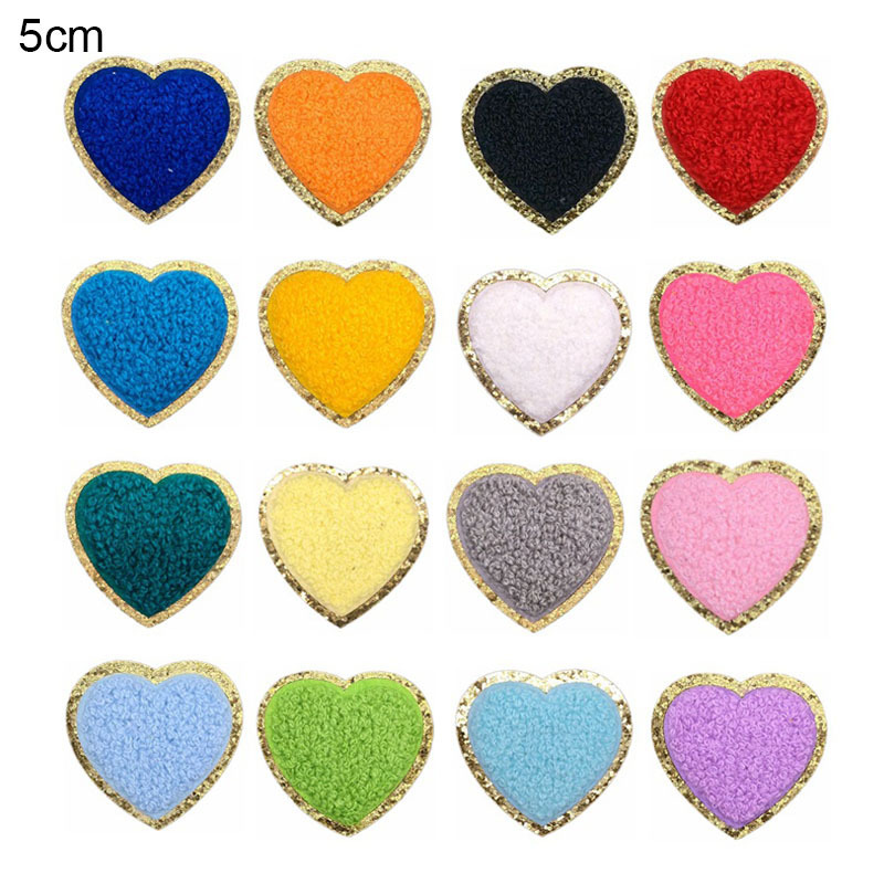 Trendy 5CM Colorful Sweet Heart Iron on Hat patches DIY Valentine's Day Kid Small Heart Chenille Patches for Hat Dress Bagg