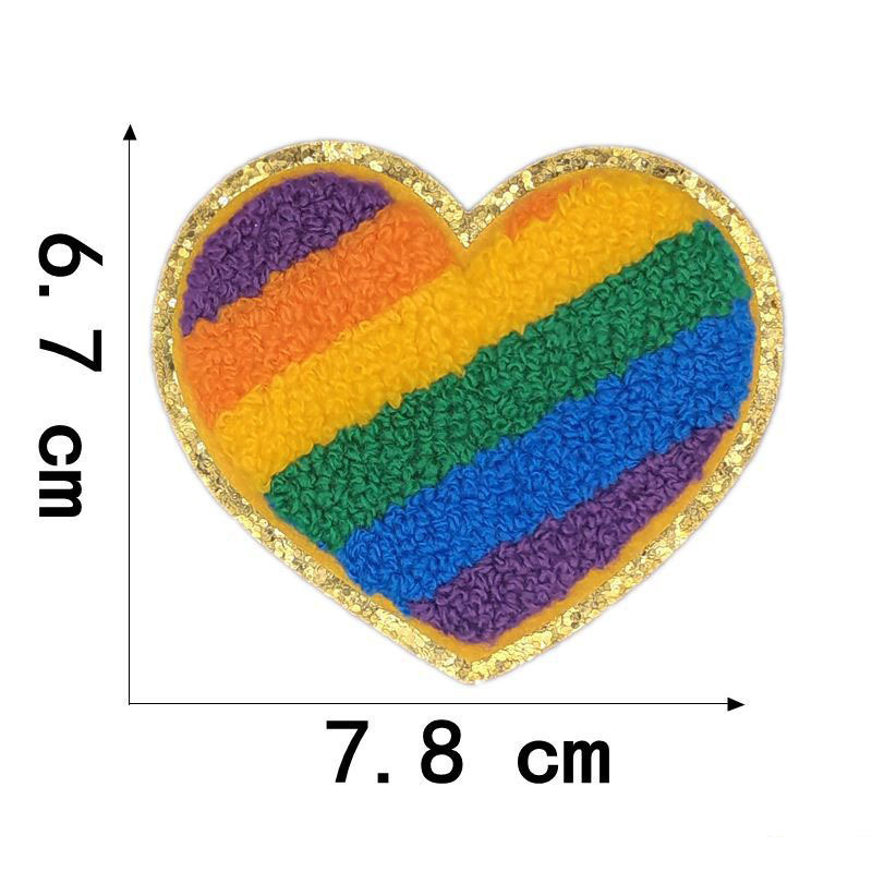 Trendy 5CM Colorful Sweet Heart Iron on Hat patches DIY Valentine's Day Kid Small Heart Chenille Patches for Hat Dress Bagg